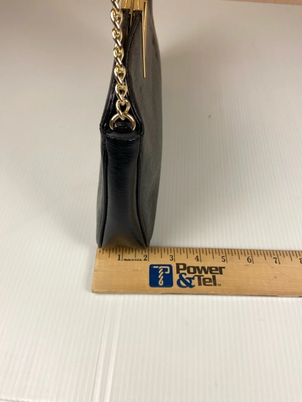 Michael Kors Black Leather Frame Clutch Gold Bar Handle Evening Bag Chain Strap